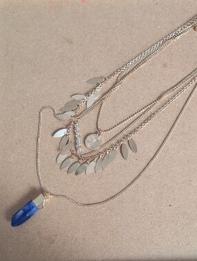 Gold-Tone Layered Necklace with Blue Pendant
